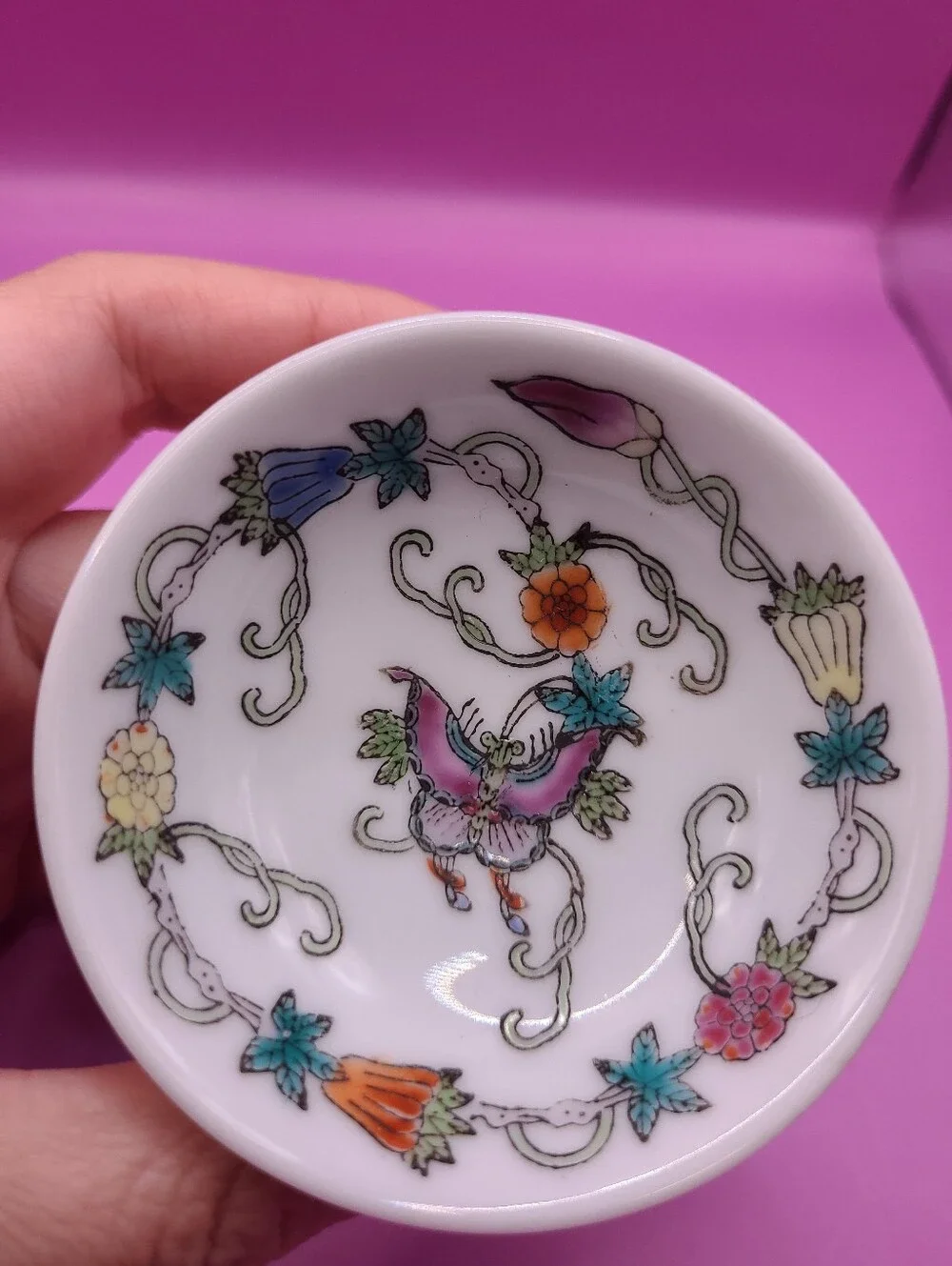 Mid Century Jingdezhen Zhongguo Butterfly Dipping Sauce Bowl Set Hand Painted 4